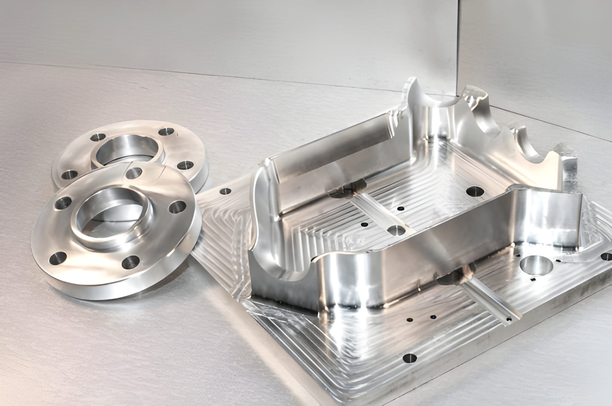 CNC-machined mould and steel flange